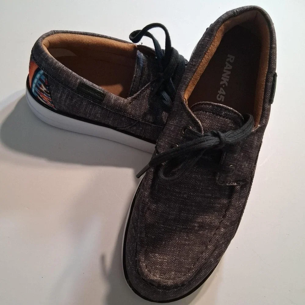 Mens Rank 45 gray cloth loafers comfortable casual outdoors